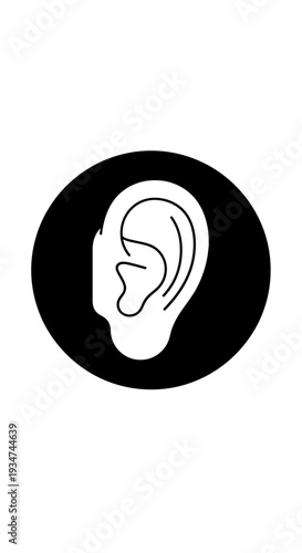 Iconic Ear Graphic In Black Circle Represents Sound Perception And Auditory Function