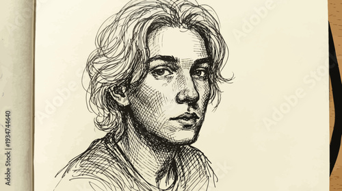 Sketch of a Young Man with Tousled Hair, Drawn in a Realistic Style
