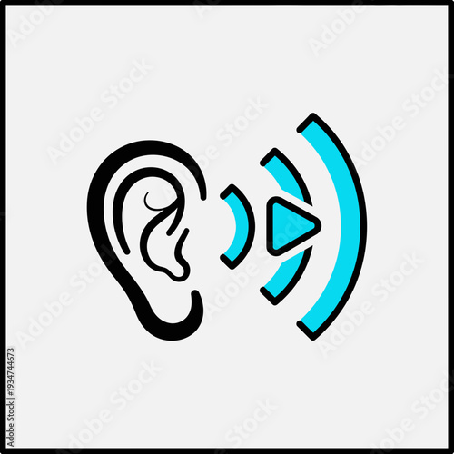 Iconic Ear Illustrating Auditory Perception And Soundwave Emanation With Play Symbol