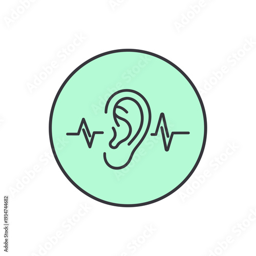 Iconic Ear Illustrating Auditory Perception, Sound Waves, and Medical Resonance in Design