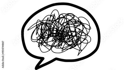 Chaotic Thoughts Illustrated in a Simple Speech Bubble Icon Featuring Scribbles and Lines