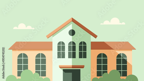 Large House with Arched Windows and Door.