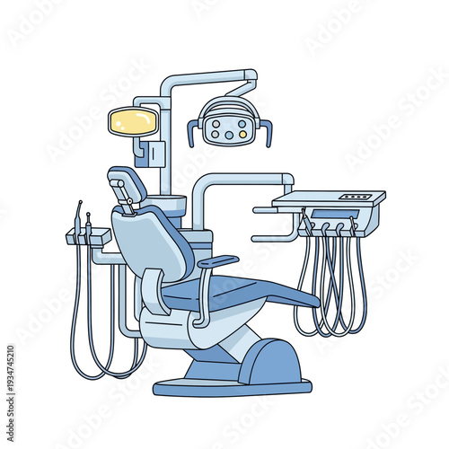 Illustrated Dental Chair And Equipment In A Clean And Modern Aesthetic Arrangement