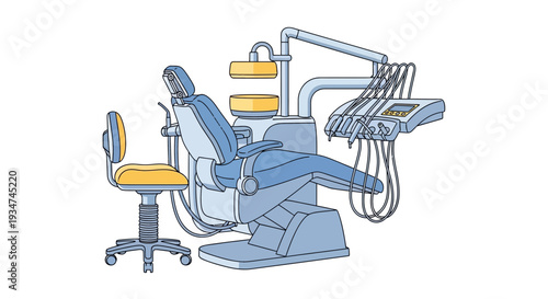 Illustrated Dental Chair And Equipment In A Modern And Minimalist Illustration Style