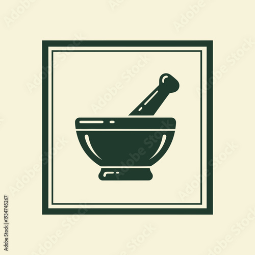 Iconic Mortar and Pestle Symbolizing Apothecary, Medicine, and Herbal Remedies in a Square Frame