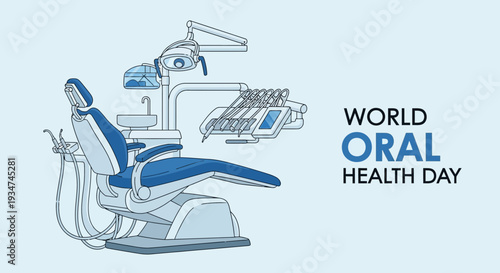 Illustrated Dental Clinic Equipment Celebrating World Oral Health Day with Modern Aesthetics