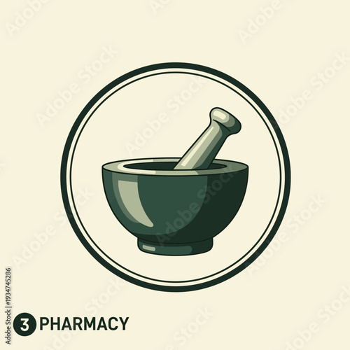 Iconic Pharmacy Mortar And Pestle In A Circular Design For Healthcare Professionals