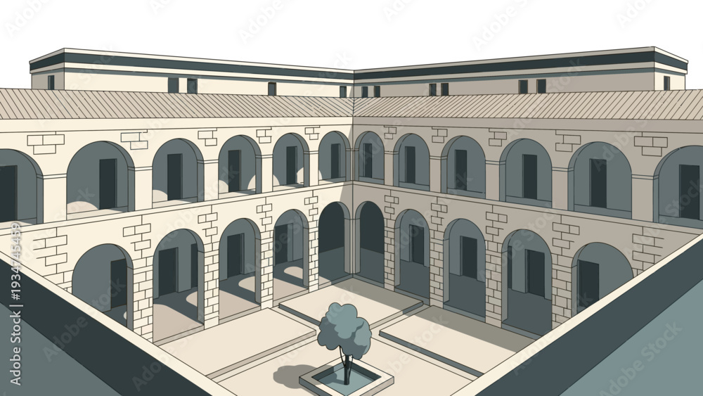 Fototapeta premium Multi Level Arched Building Structure Illustration.