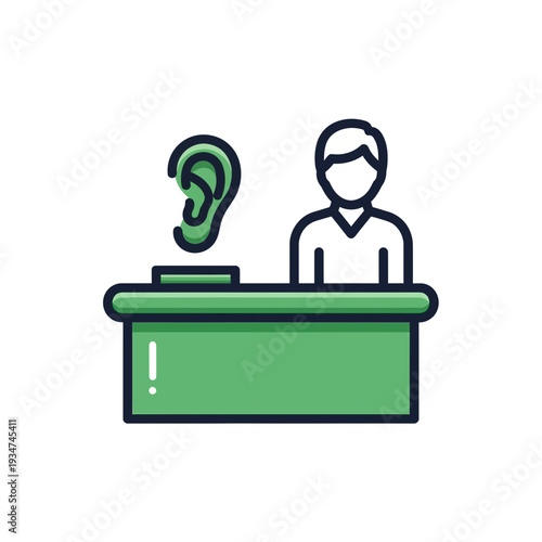 Iconic Representation of Hearing Assistance and Communication Skills for Modern Illustration