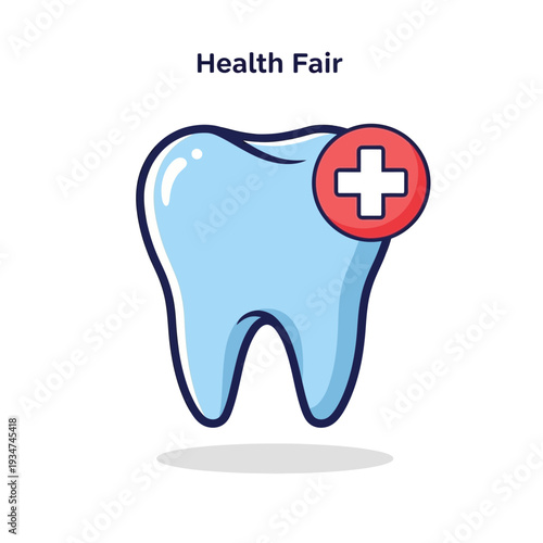 Illustrated Dental Health Fair Icon Showcasing Tooth With Medical Symbol For Healthcare Awareness