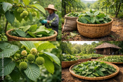 Wallpaper Mural Farmer Gathering Foliage. Rural Woman Harvests Greens Beside Traditional Hut In Sunlight. Agricultural Scene Of Local Woman Gathering Organic Foliage On Tropical Farm Torontodigital.ca