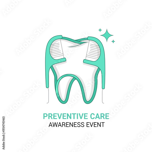 Illustrated Dental Hygiene Concept Depicting Tooth and Floss Pick for Preventive Care Awareness