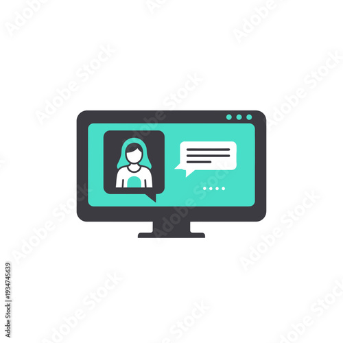 Iconic Vector Illustration Of A Computer Screen Displaying Online Communication And Chatting