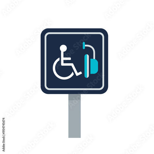 Illustrated Accessible Charging Station Sign Indicates Electric Vehicle Parking Regulations