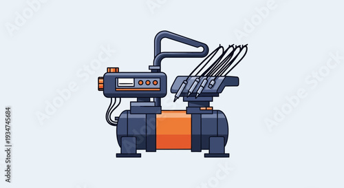 Illustrated Air Compressor, Modern Dental Equipment Cartoon Style on a White Background