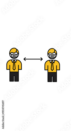 Illustrated Depiction Of Two Individuals Observing Social Distancing Protocols Amidst a Pandemic