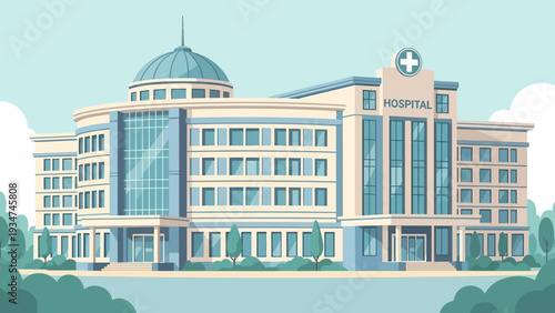 Hospital Building with Dome and Cross.