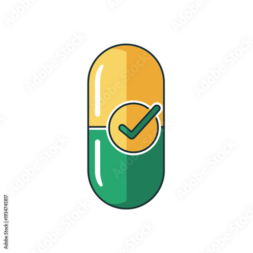Illustrated Capsule Design with a Green Checkmark Symbolizing Approved Healthcare Medicine