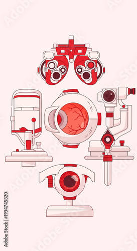 Illustrated Eye Care Instruments Depicting Vision And Ophthalmic Medical Procedures