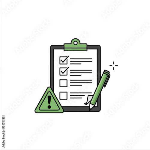 Illustrated Checklist Document With Alert Icon Indicating A Critical Task Management Process