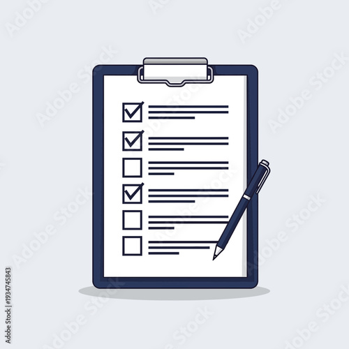 Illustrated Checklist Document With Pen For Tasks, Tasks Completion, And Planning Strategy