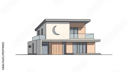 Modern Two Story House Illustration Design.