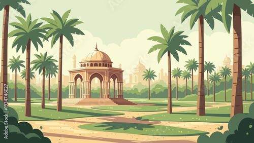 Gazebo Surrounded by Palm Trees in Park.