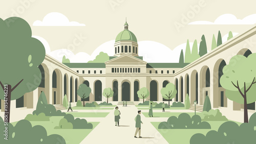 Grand Building with Dome and Arches.