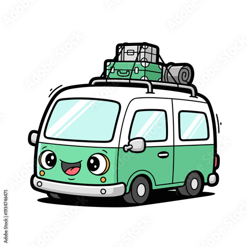 Cartoon Green Van with Smiling Face.