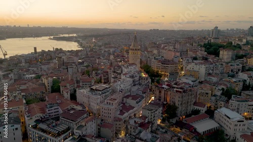 Wallpaper Mural Cinematic aerial shot of Galata Tower at sunset in Istanbul, Turkey Torontodigital.ca