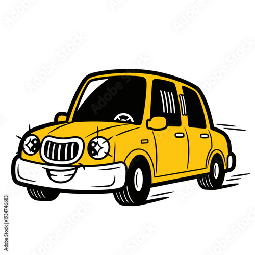 Yellow Cartoon Car Illustration Vehicle.