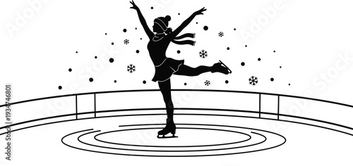 Ice skater silhouette spin winter sport. 