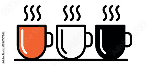 Three steaming hot beverage mugs are displayed in a row for contrast.