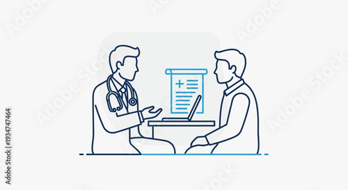 Doctor consulting patient with laptop.