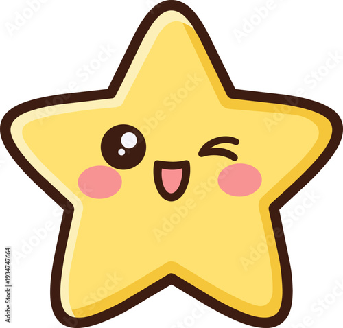 yellow star with a playful, winking face. The star has large, expressive eyes and rosy cheeks, giving it an adorable, joyful appearance.