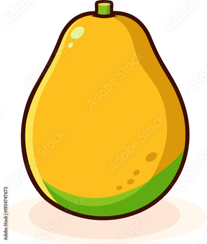 papaya fruit with bright yellow skin and a smooth green bottom. The fruit is shown with simple shapes and vibrant colors, capturing the fresh and cheerful essence of papaya.