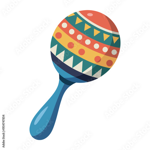 Colorful traditional maraca shaker instrument represents festive Latin music and celebration design.