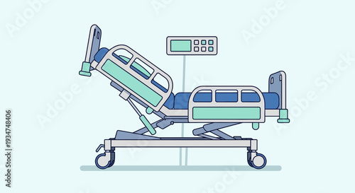 Illustrated Hospital Bed Depicting Medical Care And Patient Comfort In A Modern Setting