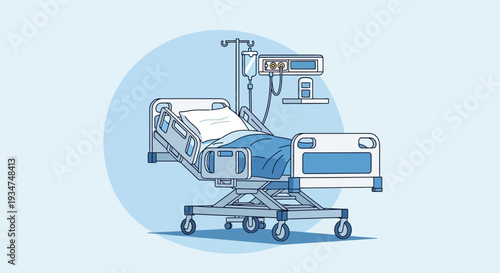 Illustrated Hospital Bed Depicting Medical Care and Patient Treatment within a Healthcare Setting