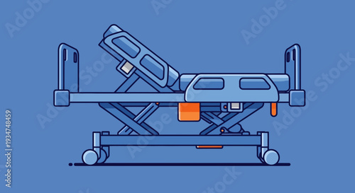 Illustrated Hospital Bed Resting On A Blue Background Ideal For Healthcare Designs