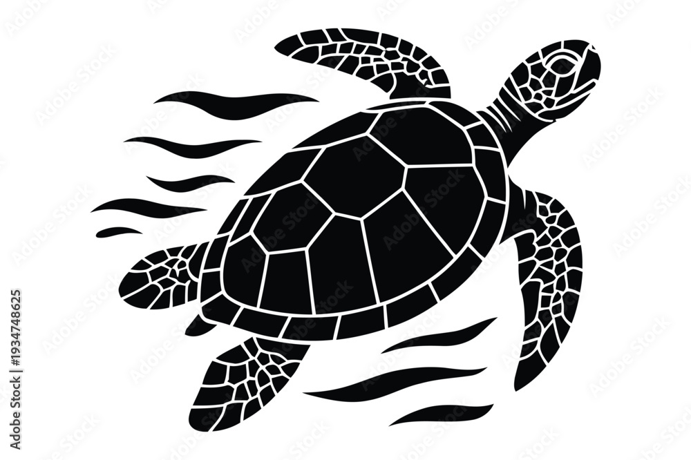 Obraz premium Graceful Sea Turtle Swimming Ocean Animal Silhouette Vector