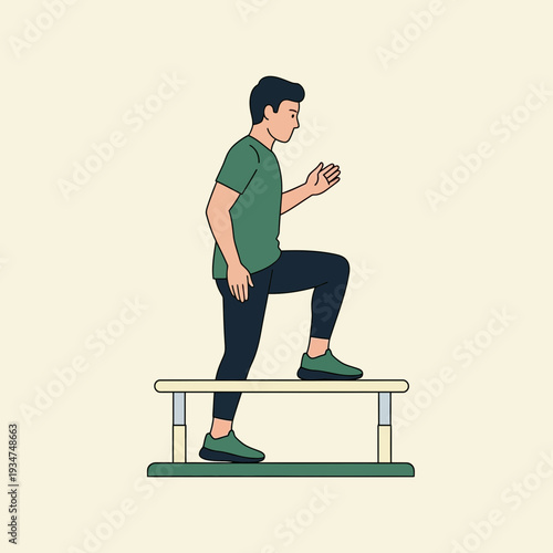 Illustrated Individual Engaging In Step-Up Exercise Routine On A Simple Elevated Platform