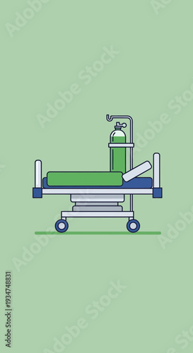 Illustrated Medical Bed With Oxygen Tank, Healthcare Equipment, Hospital Room, Patient Care