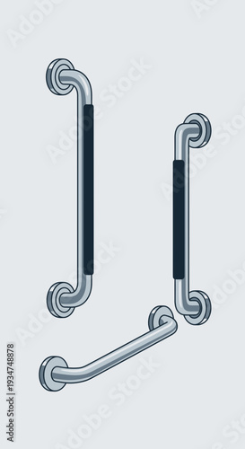 Illustrated Set of Safety Grab Bars for Accessibility and Enhanced Bathroom Support
