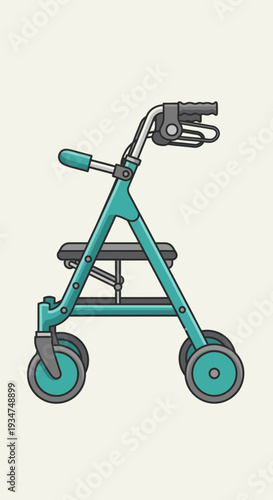 Illustrated Medical Mobility Aid: Turquoise Walker Depicting Elderly Assistance and Support