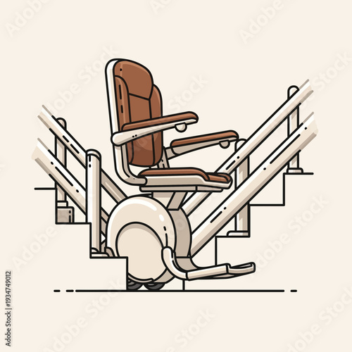 Illustrated Stair Lift: Accessibility Solution Depicted on Cream Background for Home Adaptation