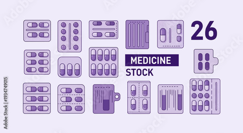 Illustrated Medicine Packages Display, Healthcare, Drug Icons, Medication Illustration, Pills