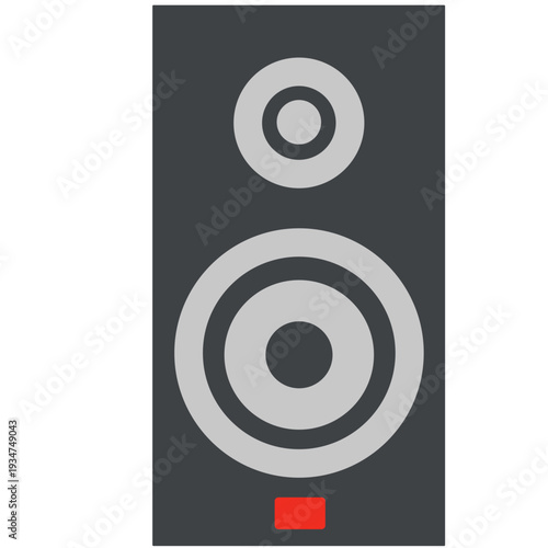 Black speaker with dual drivers perfect for audio playback, music, sound systems, and entertainment with modern flat design style.