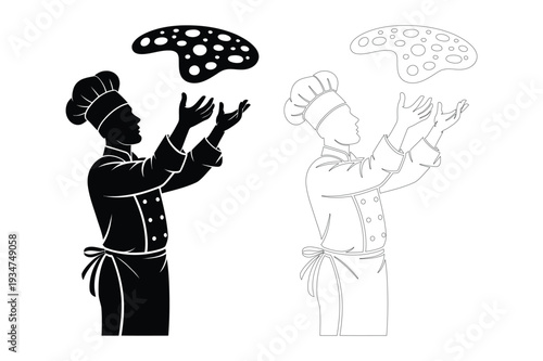 Chef Tossing Pizza Dough Silhouette Vector for Restaurant Design