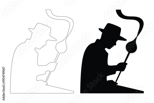 Artisan Glass Blower Crafting Art Silhouette and Outline